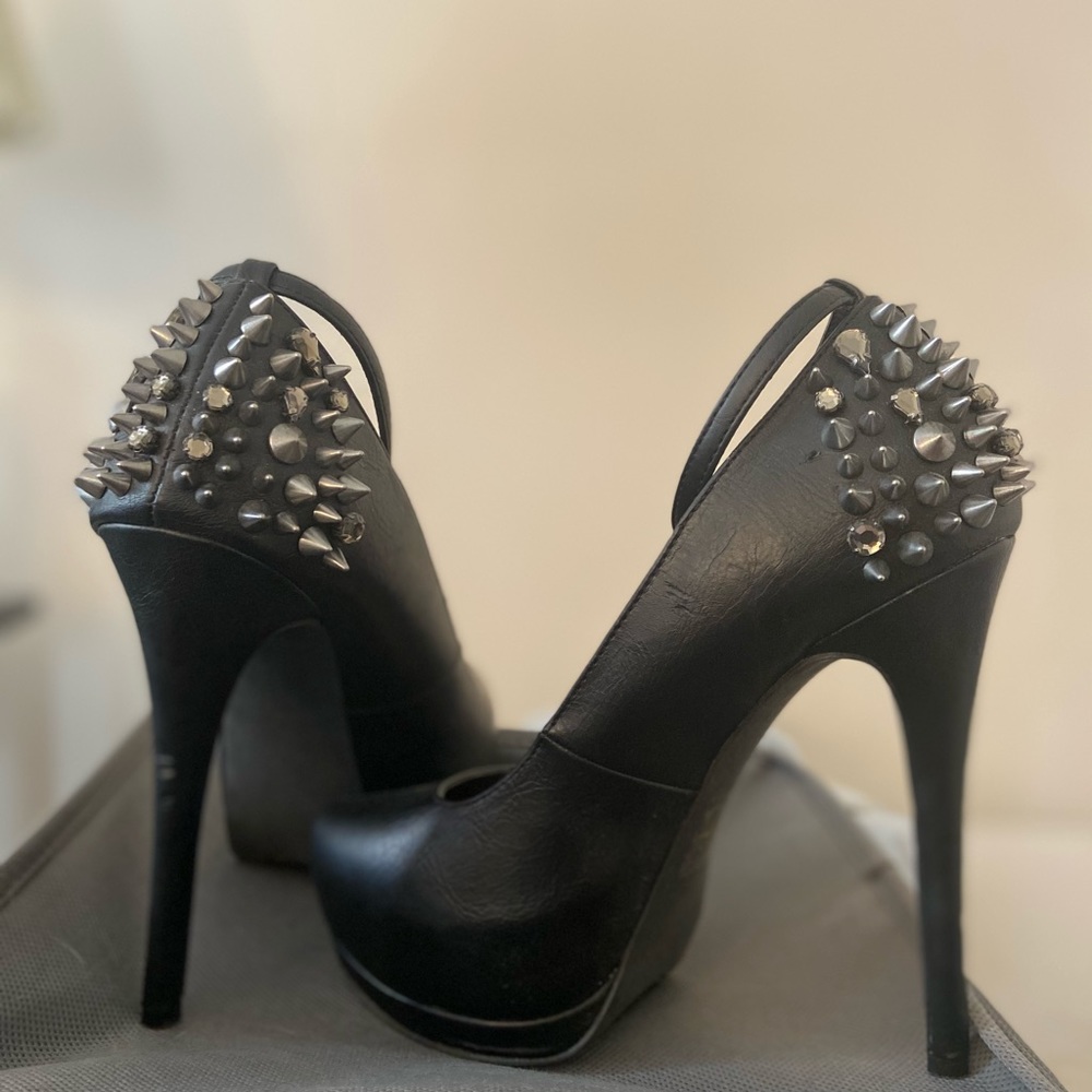 Black studded platform heels